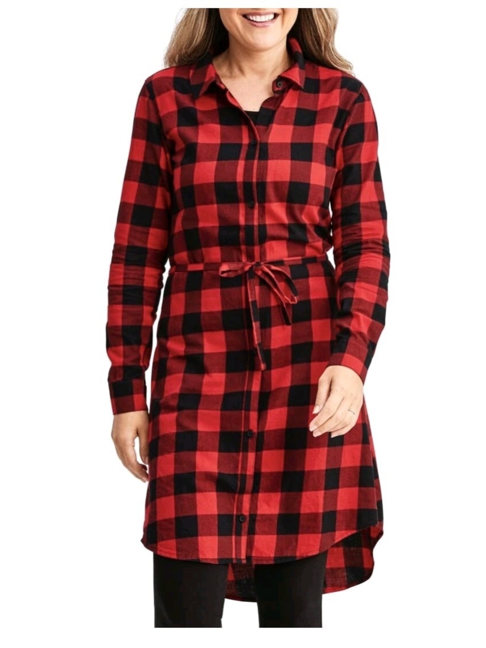 Adrienne Vittadini Red and Black Plaid Tie-Waist Shirt Dress- NWTS-sz XL